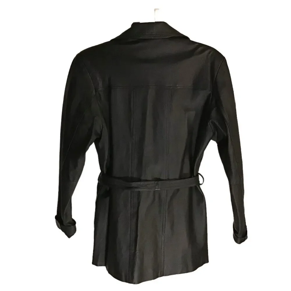 Vintage Oscar Piel Black Leather Women's Coat Size XL